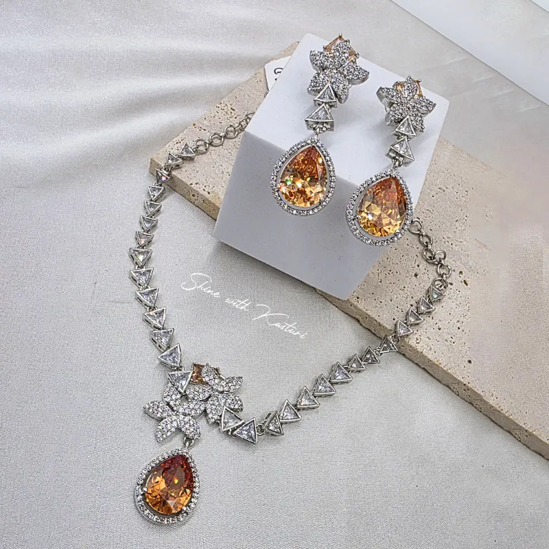 Citrine Drop Necklace Set with Earrings - Image 2