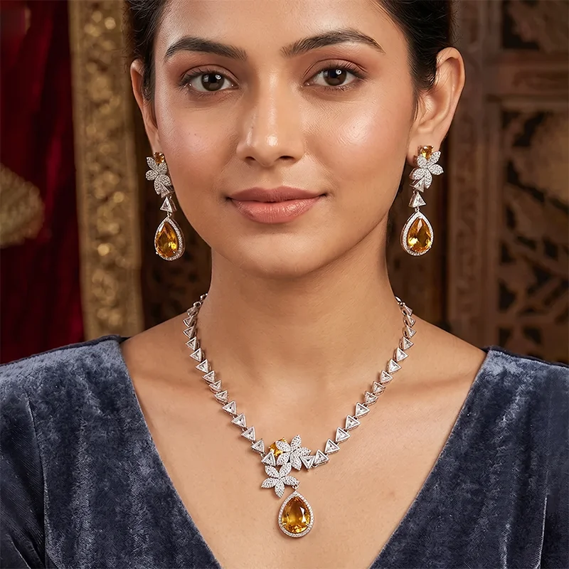 Citrine Drop Necklace Set with Earrings