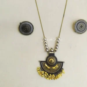 Alternative view of Crescent Oxidised Pendant Necklace Set with Stud Earrings