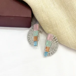 Alternative view of Half Moon Pastel Stone Silver Earrings
