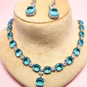 Aqua Blue Crystal Necklace Set