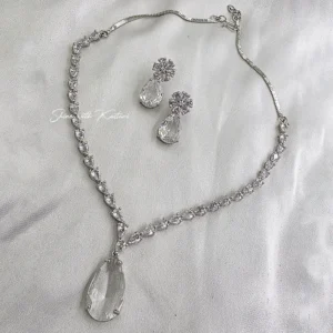 Alternative view of Crystal Teardrop Necklace Set with Matching Earrings
