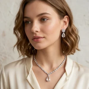 Crystal Teardrop Necklace Set with Matching Earrings