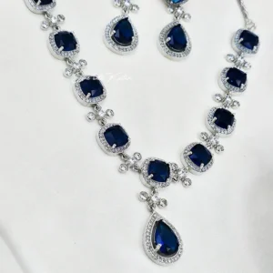 Valencia Party Necklace with Blue Stones & Cubic Zirconia - Image 4
