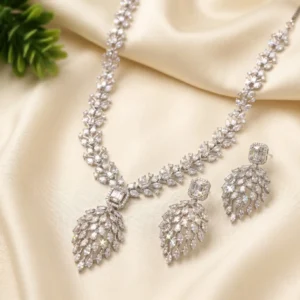 Royal Leaf Diamond-Look Pendant Necklace Set