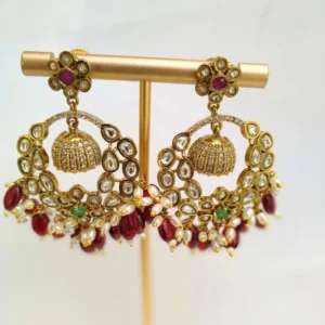 Ruby Stone Drop Kundan Chandbali Earrings - Image 3