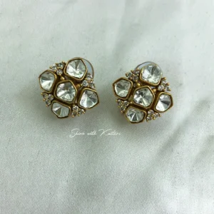 Polki Style Crystal Stud Earrings - Image 2
