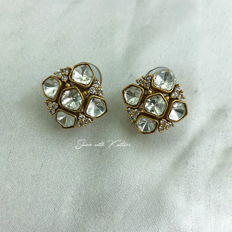 Polki Style Crystal Stud Earrings - Image 2