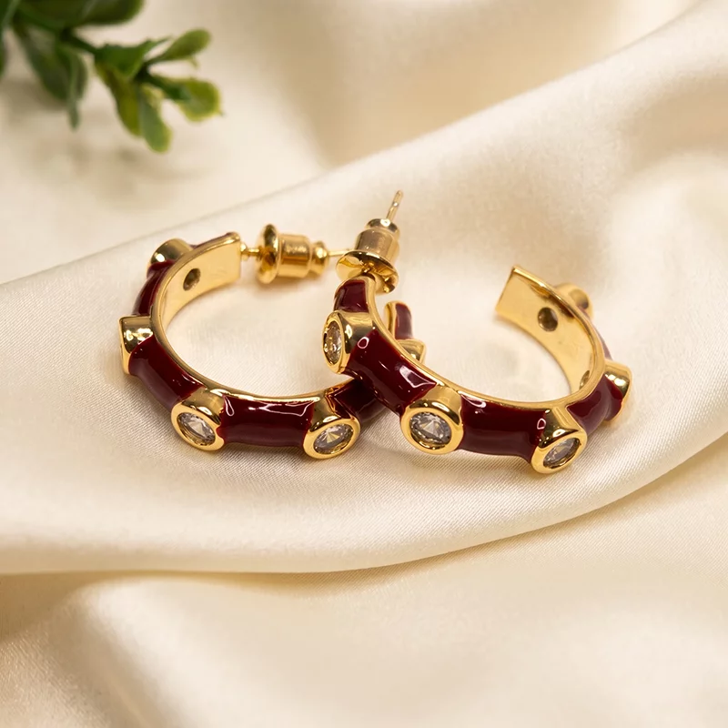 Crimson Embellished Hoops
