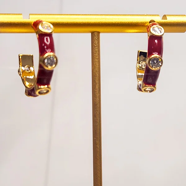 Crimson Embellished Hoops - Image 2