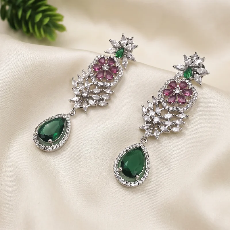 Emerald Bloom Floral Drop Earrings