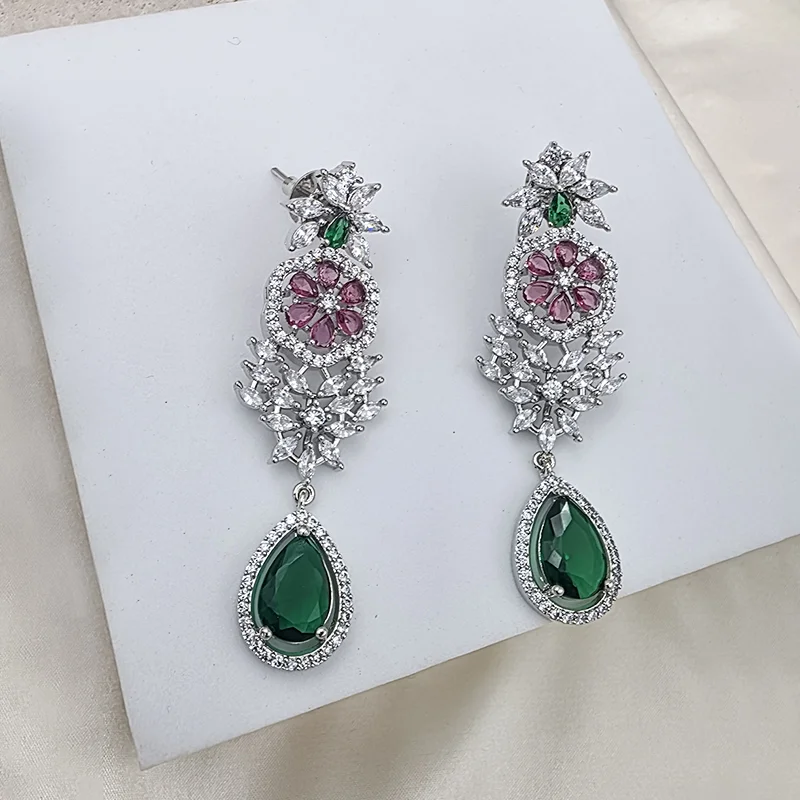 Emerald Bloom Floral Drop Earrings - Image 2