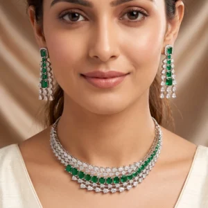 Emerald Cascade CZ Necklace Set