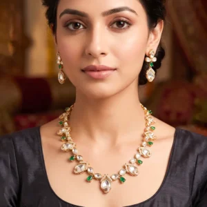 Sleek Kundan Choker Necklace with Earrings