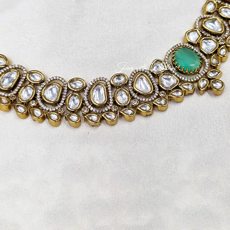 Emerald Grace Premium Polki Necklace