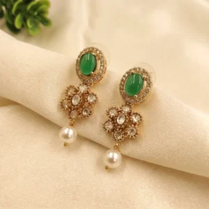Emerald Kundan & Pearl Drop Earrings