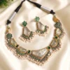 Emerald Mirror Oxidised Silver Jewelry Set