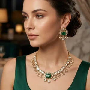 Emerald Polki Pearl Necklace Set