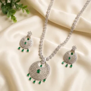 Emerald Radiance CZ Pendant Long Necklace