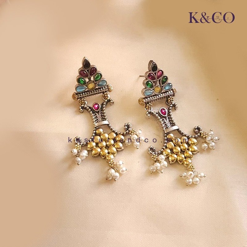 Shree Ethnic Oxidised Earrings, Silver
