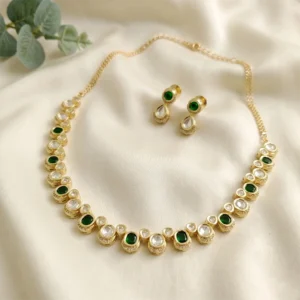Emerald Glow Kundan Necklace Set, Green