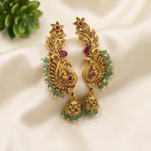 Gold Peacock Jhumka Earrings