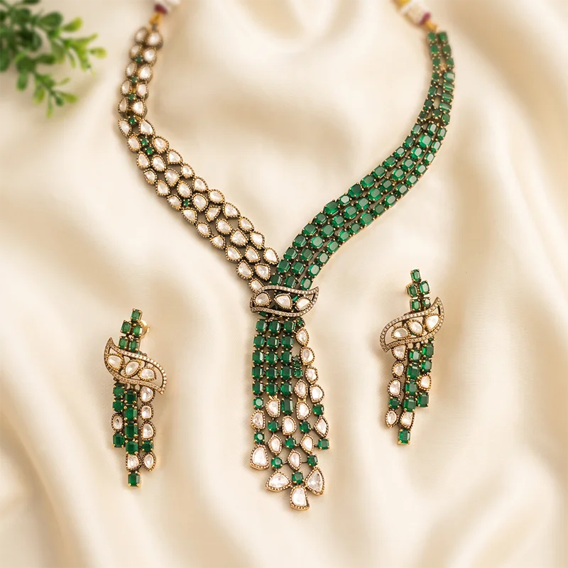 Green Kundan AD Necklace Set