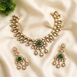 Green Kundan Drop Necklace Set