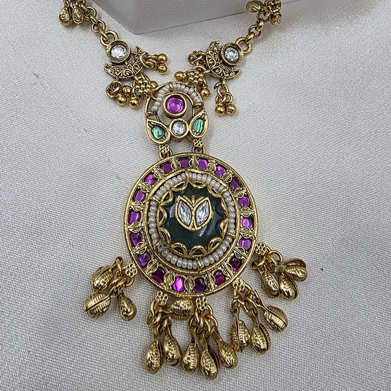 Long Necklace in Ruby, Green Stones with Stylish Earrings - Image 3