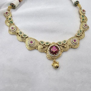 Heritage Necklace Set with Green & Ruby Stones - Image 3