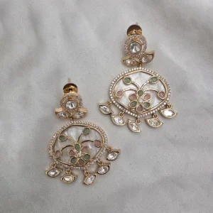 Polki Kundan Double Layer Necklace Set with Floral Pendant - Image 6