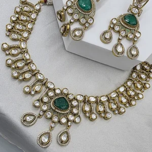 Green Kundan Drop Necklace Set - Image 5