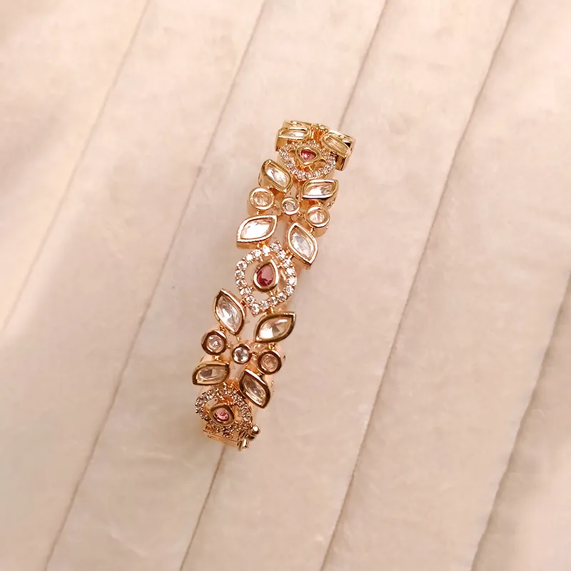 Ruby Kundan Floral Openable Cuff Bangle - Image 2
