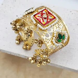 Kundan Meenakari Gold Cuff Bangles
