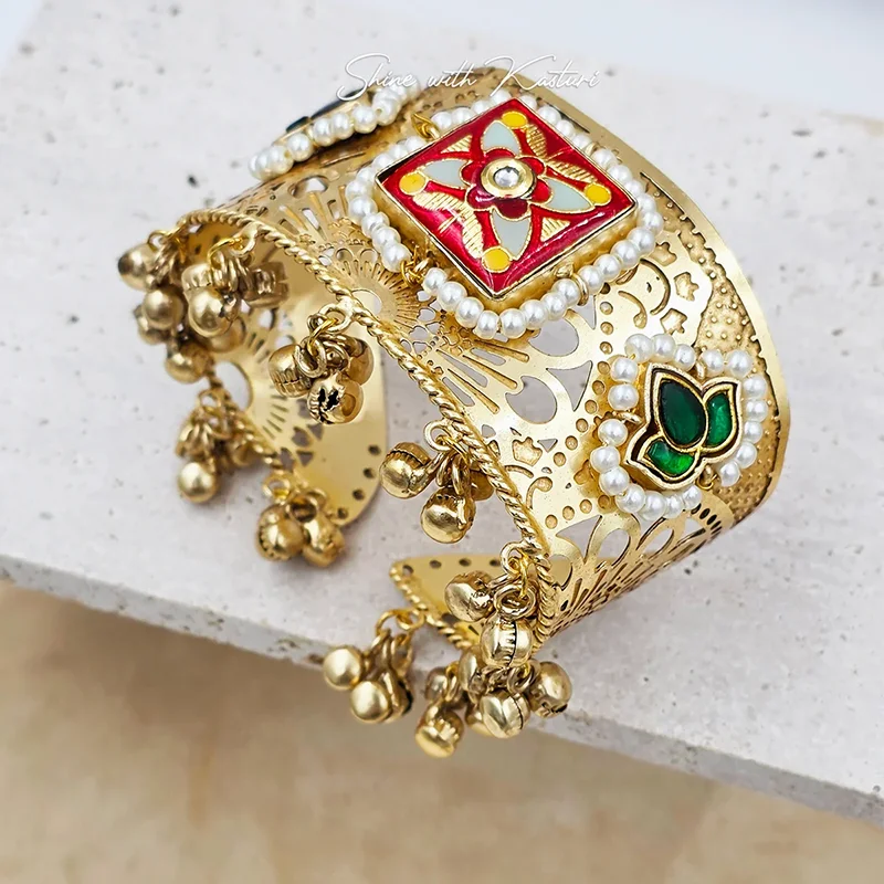 Kundan Meenakari Gold Cuff Bangles