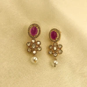 Alternative view of Ruby & Kundan Pearl Drop Earrings