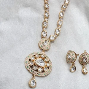 Alternative view of Ivory Blossom Kundan Pendant Necklace Set