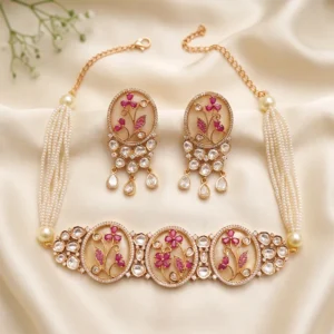 Pearl & Kundan Statement Choker, Ruby
