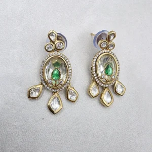 Royal Kundan Teardrop Bridal Necklace Set, Green - Image 3