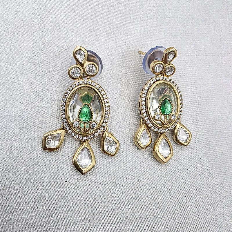 Royal Kundan Teardrop Bridal Necklace Set, Green - Image 3