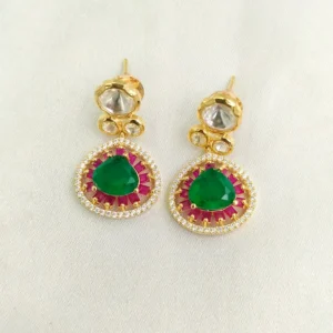 Green Ruby Kundan Teardrop Necklace Set - Image 4