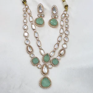 Alternative view of Mint Kundan Teardrop Necklace Set with Earrings