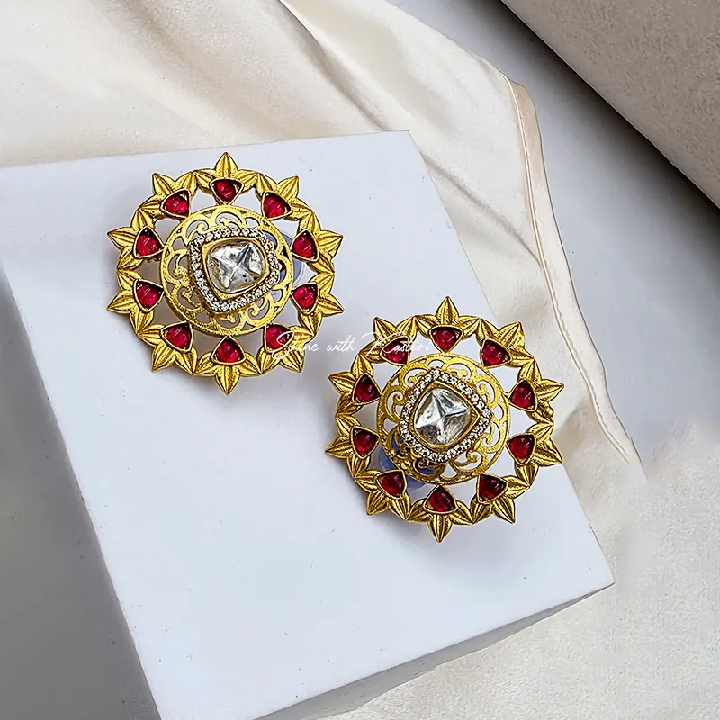 Large Gold Plated Stud Style Earrings