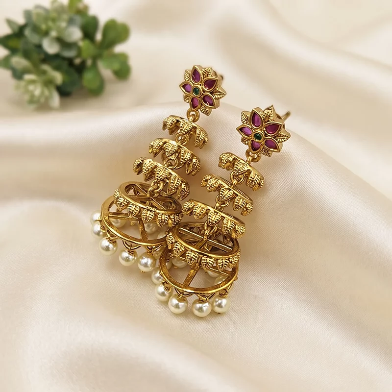 Layered Pearl Jhumka Earrings
