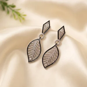 Leaf Design CZ Drop Earrings