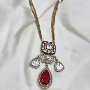 Long Necklace with Kundan Drop Pendant