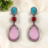 Long Earrings with Stone, Pink