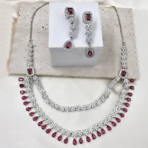 Lovisa Layered CZ Necklace, Silver Plated Red - Image 2
