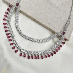 Lovisa Layered CZ Necklace, Silver Plated Red - Image 3