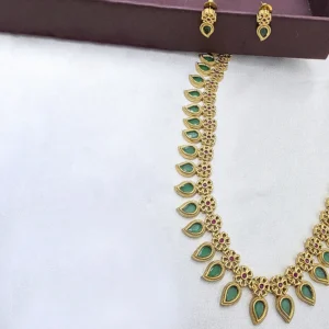 Manga Malai Long Necklace Set, Green - Image 3